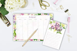 Floral Watercolour Weekly List Desk Pad