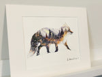 Load image into Gallery viewer, &quot;The Little Fox&quot; Double Exposure Mountains and Forest Original Watercolour Painting
