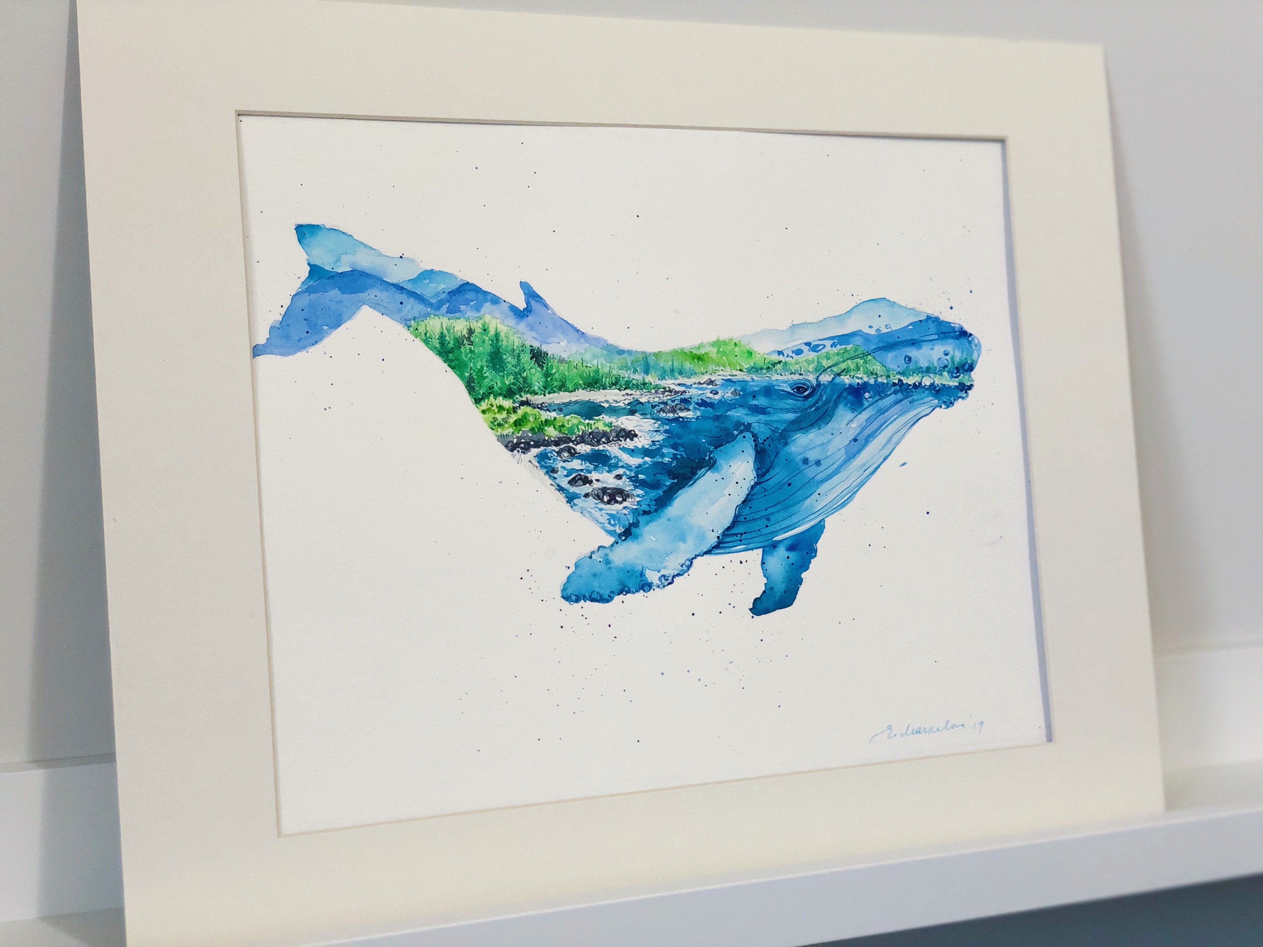 "Humphrey the Humpback" Whale Double Exposure Original Watercolour Painting 11x15