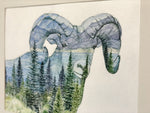 Load image into Gallery viewer, &quot;The Ram&quot; Bighorn Sheep Double exposure Mountains, Forest and Lake Original Watercolour Painting
