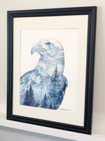 Load image into Gallery viewer, &quot;Mountain Eagle&quot; Double exposure Lake and Forest Original Watercolour Painting 11x14
