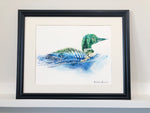 Load image into Gallery viewer, &quot;Gavia&quot; Loon Lake and Forest Double Exposure Original Watercolour Painting 11x15
