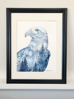 Load image into Gallery viewer, &quot;Mountain Eagle&quot; Double exposure Lake and Forest Original Watercolour Painting 11x14
