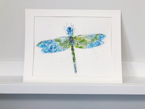 "Libelle" Dragonfly Double Exposure Floral Original Watercolour Painting