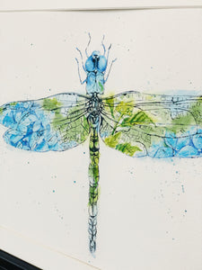 "Libelle" Dragonfly Double Exposure Floral Original Watercolour Painting