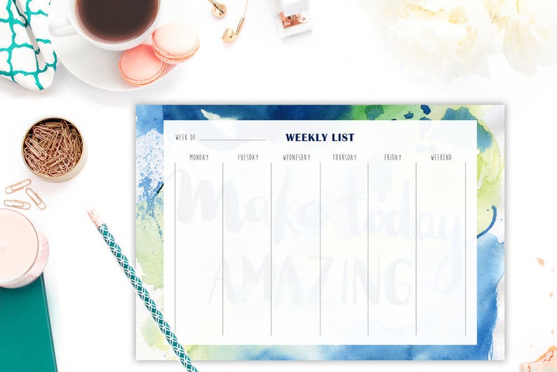 Make Today Amazing Weekly List Watercolour Desk Pad