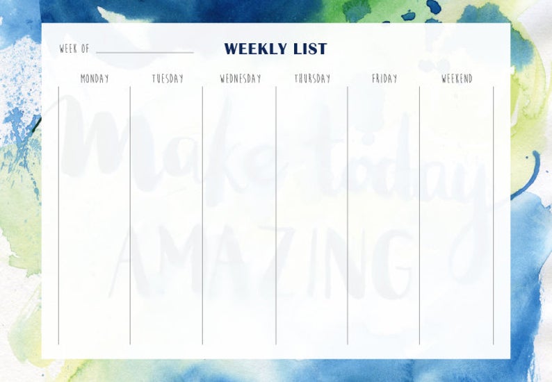 Make Today Amazing Weekly List Watercolour Desk Pad