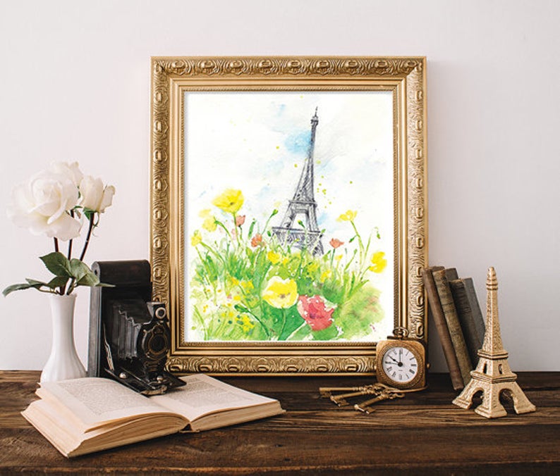 Sunny Day in Paris Watercolour Print