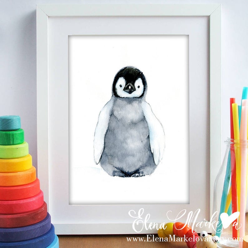 Baby Penguin Watercolour Nursery Print