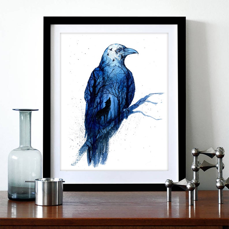 Twilight Raven Watercolour Print