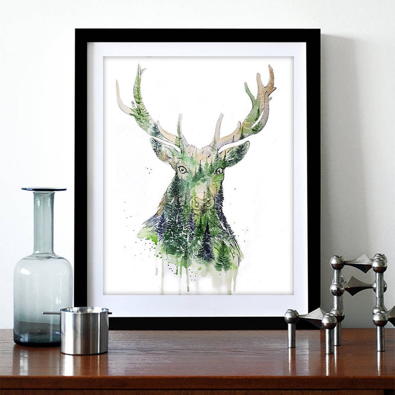 "Red Tail" Stag Watercolour Print