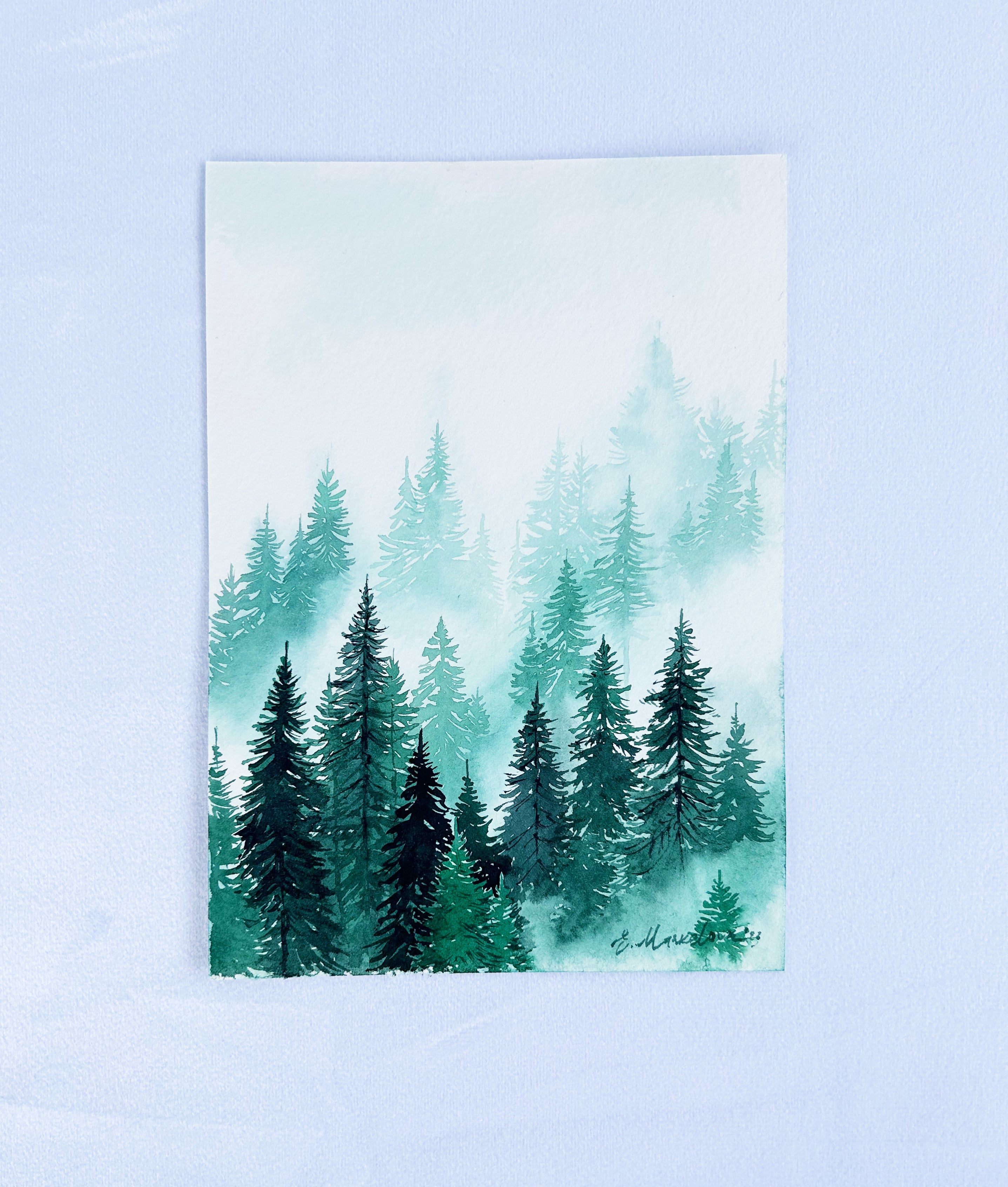 "Tranquility I" Misty Forest Watercolor Art Print