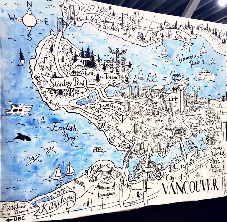Vancouver, BC Map - Watercolour Print