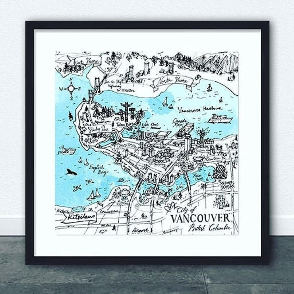 Vancouver, BC Map - Watercolour Print