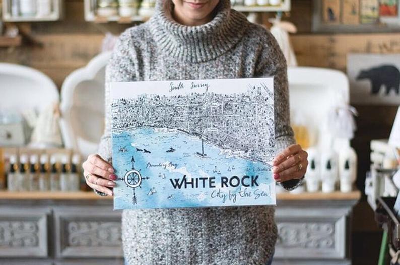 White Rock, BC Map - Watercolour Print