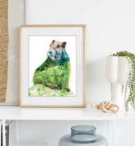 Load image into Gallery viewer, &quot;Alan&quot; Vancouver Island Marmot Watercolor Art Print - Double exposure Mountain Forest Painting
