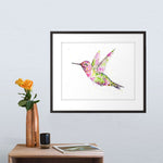 Load image into Gallery viewer, &quot;Anna&#39;s Hummingbird&quot; Floral Watercolor Art Print - Double Exposure Painting
