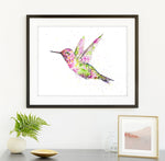 Load image into Gallery viewer, &quot;Anna&#39;s Hummingbird&quot; Floral Watercolor Art Print - Double Exposure Painting
