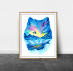 Load image into Gallery viewer, &quot;Arctic Fires&quot; Polar Fox Watercolor Art Print - Double Exposure Painting
