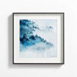 Load image into Gallery viewer, &quot;Beyond the Clouds&quot; Misty Forest Watercolor Art-Print
