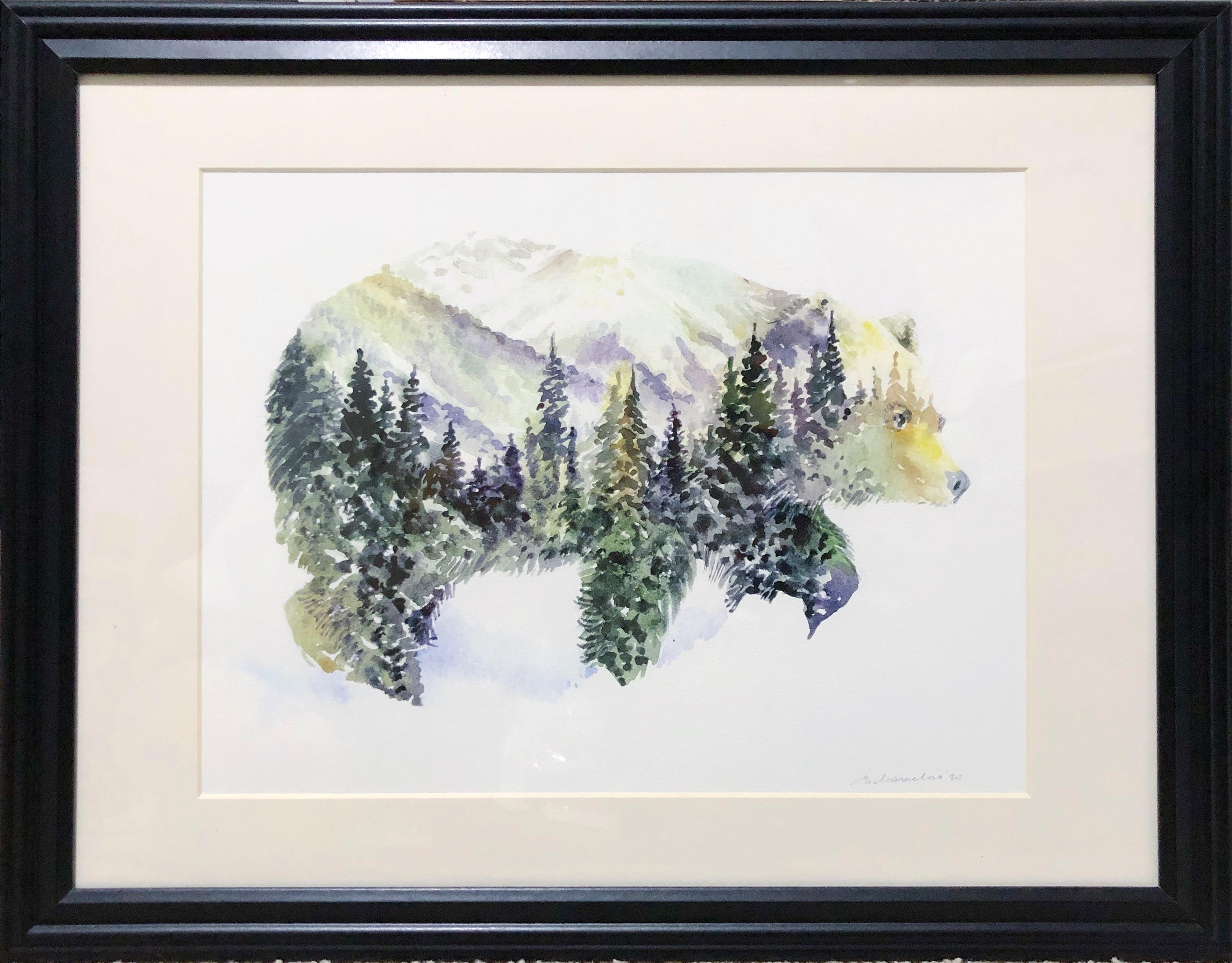 "The Eagle" Watercolor Art Print - Double Exposure Forest Painting