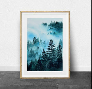 "Enchanted Forest" Misty Forest Watercolor Art Print