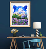 Load image into Gallery viewer, &quot;Flower Girl&quot; Black bear Watercolor Art Print - Double exposure Mountain wild flowers Painting
