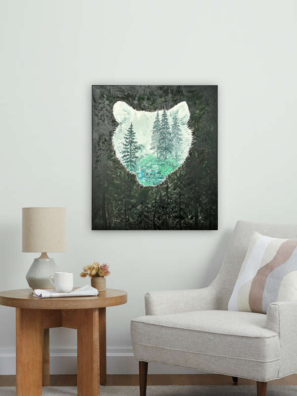 "Ghost of the Rainforest" Spirit Bear Watercolor Art Print - Double exposure Forest Painting