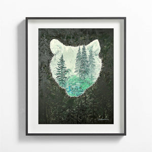 "Ghost of the Rainforest" Spirit Bear Watercolor Art Print - Double exposure Forest Painting