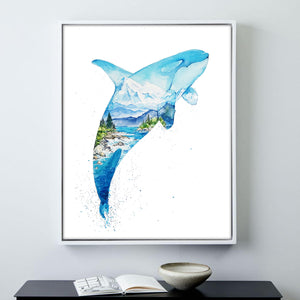 "Juan" Orca Whale - Spirit Animal Double Exposure Watercolour Print