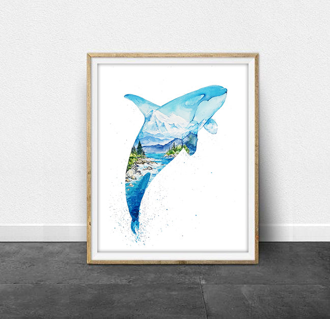 "Juan" Orca Whale - Spirit Animal Double Exposure Watercolour Print