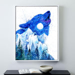 Load image into Gallery viewer, &quot;Moon Song&quot; Alpha Mama Wolf Watercolor Print - Double exposure art
