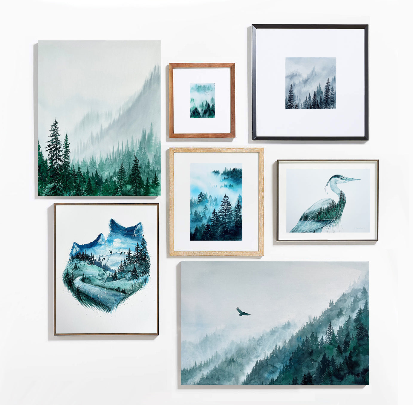 "Sailing into the Unknown" Misty Coast Forest Watercolor Art - Set of 2 Prints