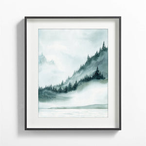 "Sailing into the Unknown" Misty Coast Forest Watercolor Art - Set of 2 Prints