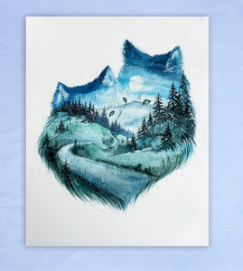 Soulmates - Wolf Couple Original Watercolor Painting