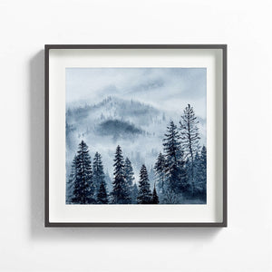 "Whispers I" Misty Forest Watercolor Art-Print
