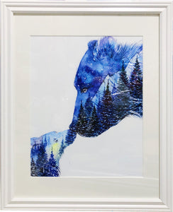"Young Wolf" Watercolor Art Print - Double Exposure Forest Painting