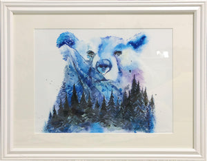 "King of the Forest" Grizzly Bear Watercolor Art Print - Double Exposure Painting